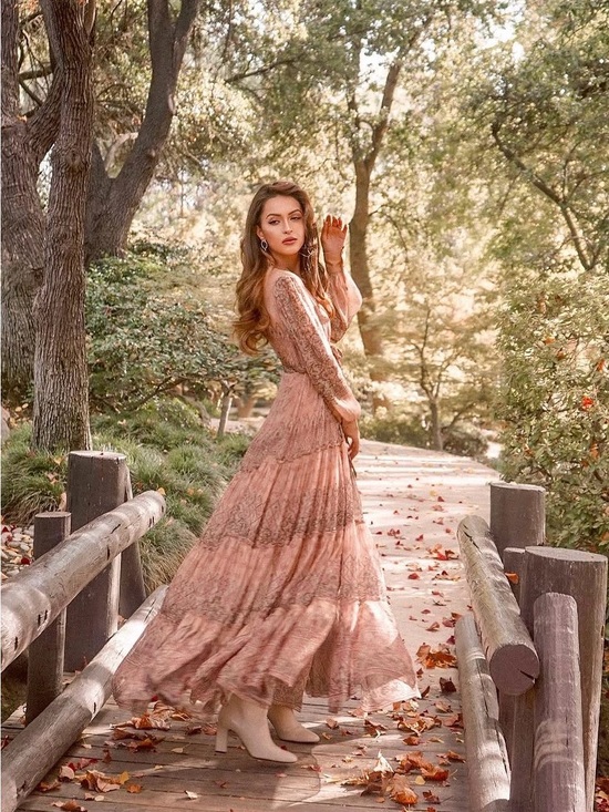 HEMANT & NANDITA Dresses & Skirts - HEMANT & NANDITA Blush Pink Lace Tiered Maxi Dress